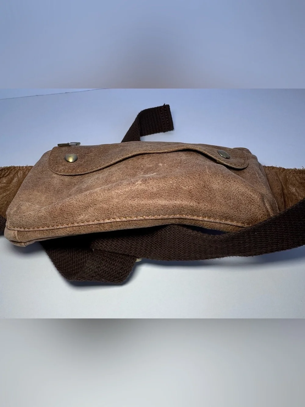 Loyofun Genuine Brown Leather Fanny Pack Waist Bag Brass Metal Buckle Vintage